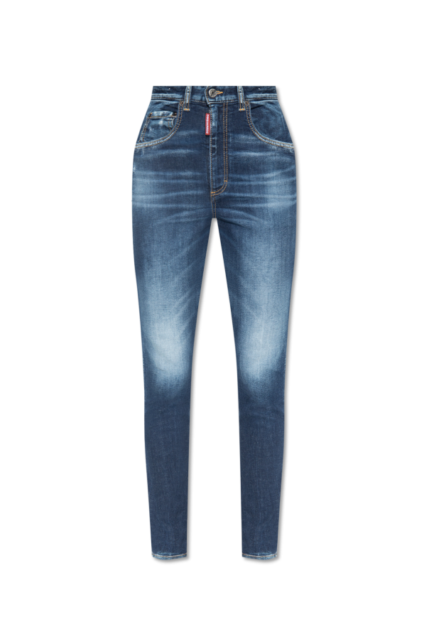 C Logo Pants Woman - Navy blue 'Twiggy High Waist' jeans Dsquared2 ...